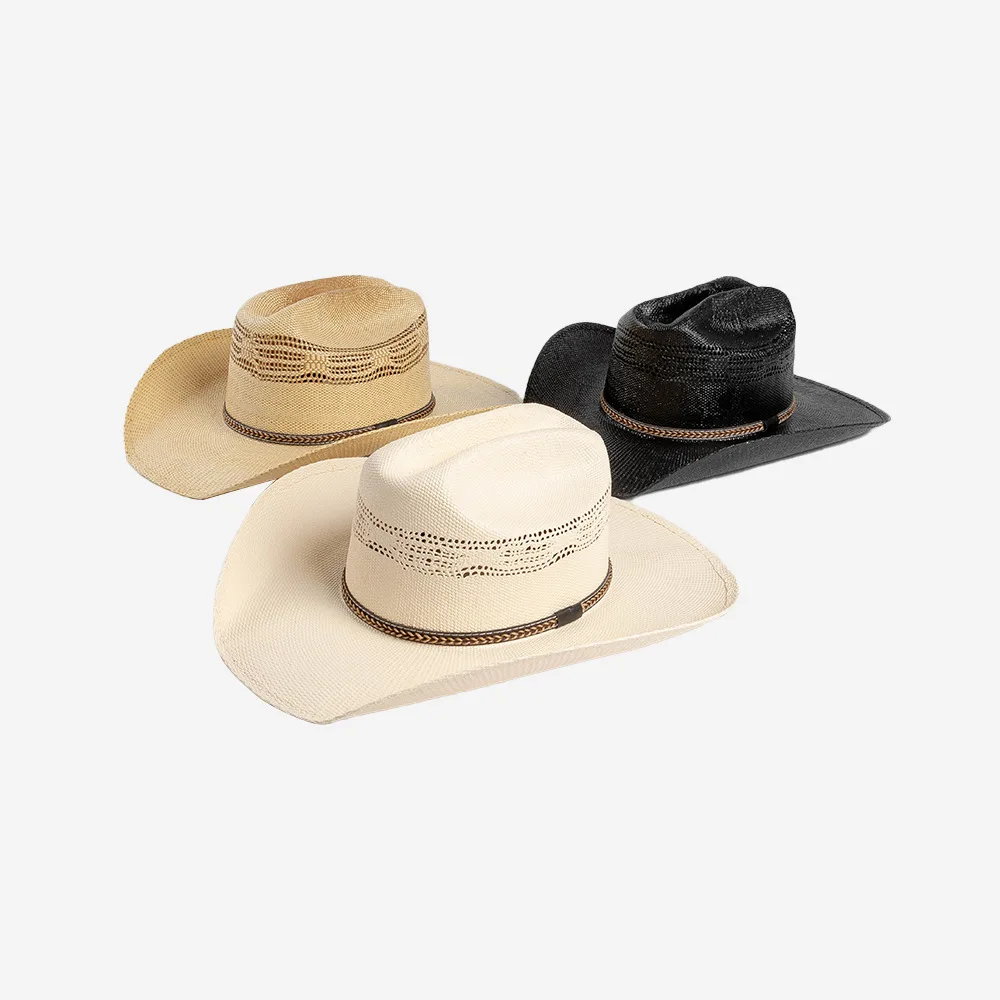 2024 new beach bulk large designer Hand woven women cowboy cowgirl Natural  Summer Warped Edge Sombrero cowboy straw hat