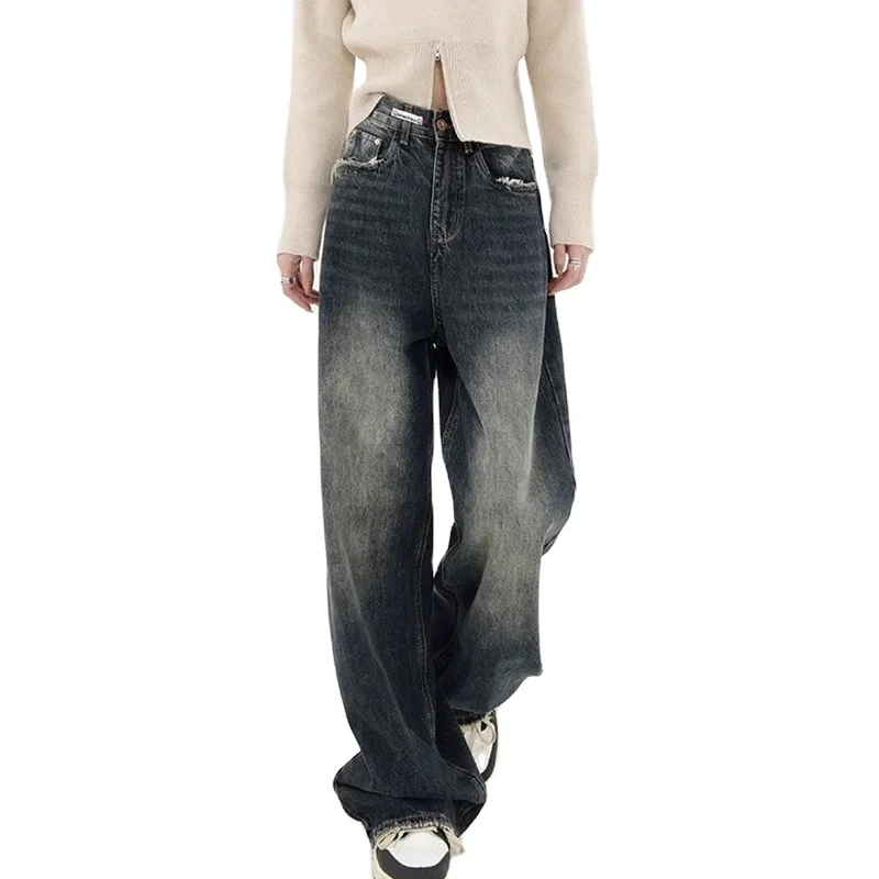 Y2k  Pants Loose Wide Leg Straight Loose Denim Trousers Streetwear Retro Fashion Summer Women High Waist Jeans