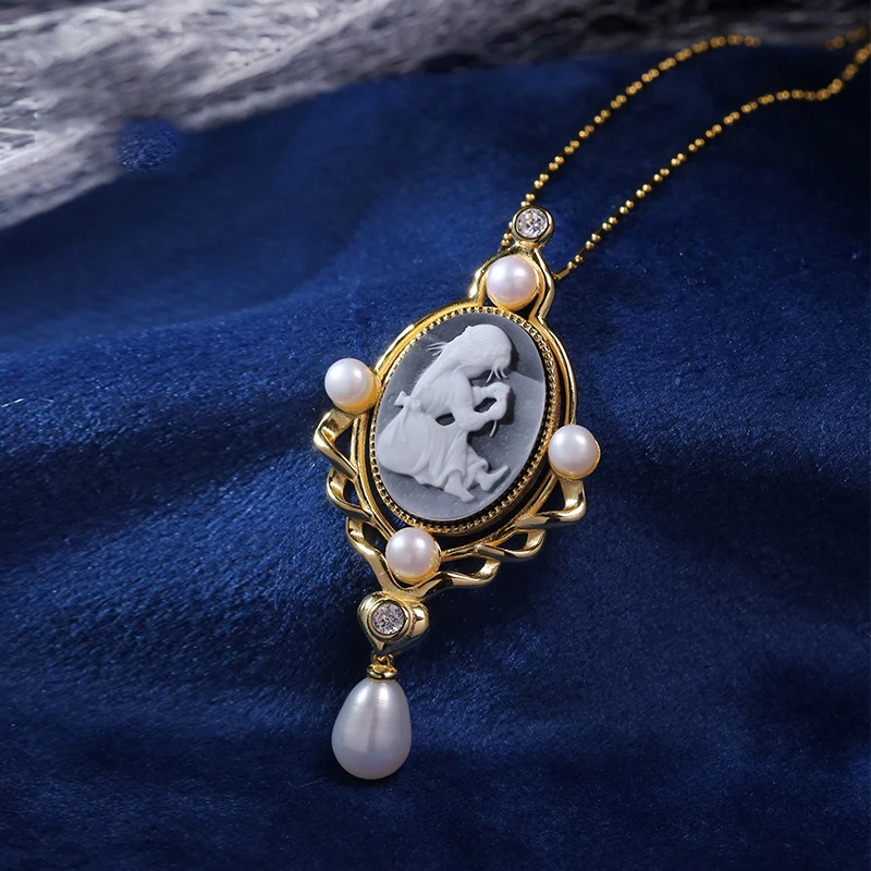 Romantic Design 925 Sterling Silver Cameo Jewelry with Zircon and  Pearl For Women Girls Memorial Gifts