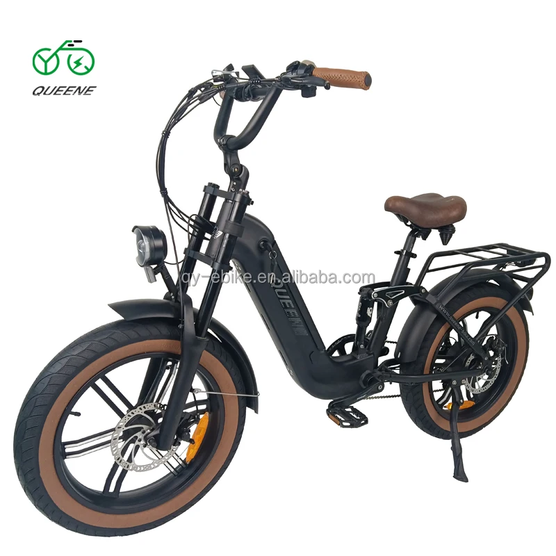 QUEENE Urban Electric Bicycle 20inch Fat Tire E-bike with 500/750W/1000W Power 48V Voltage 25km/h Speed Adult Fatbike