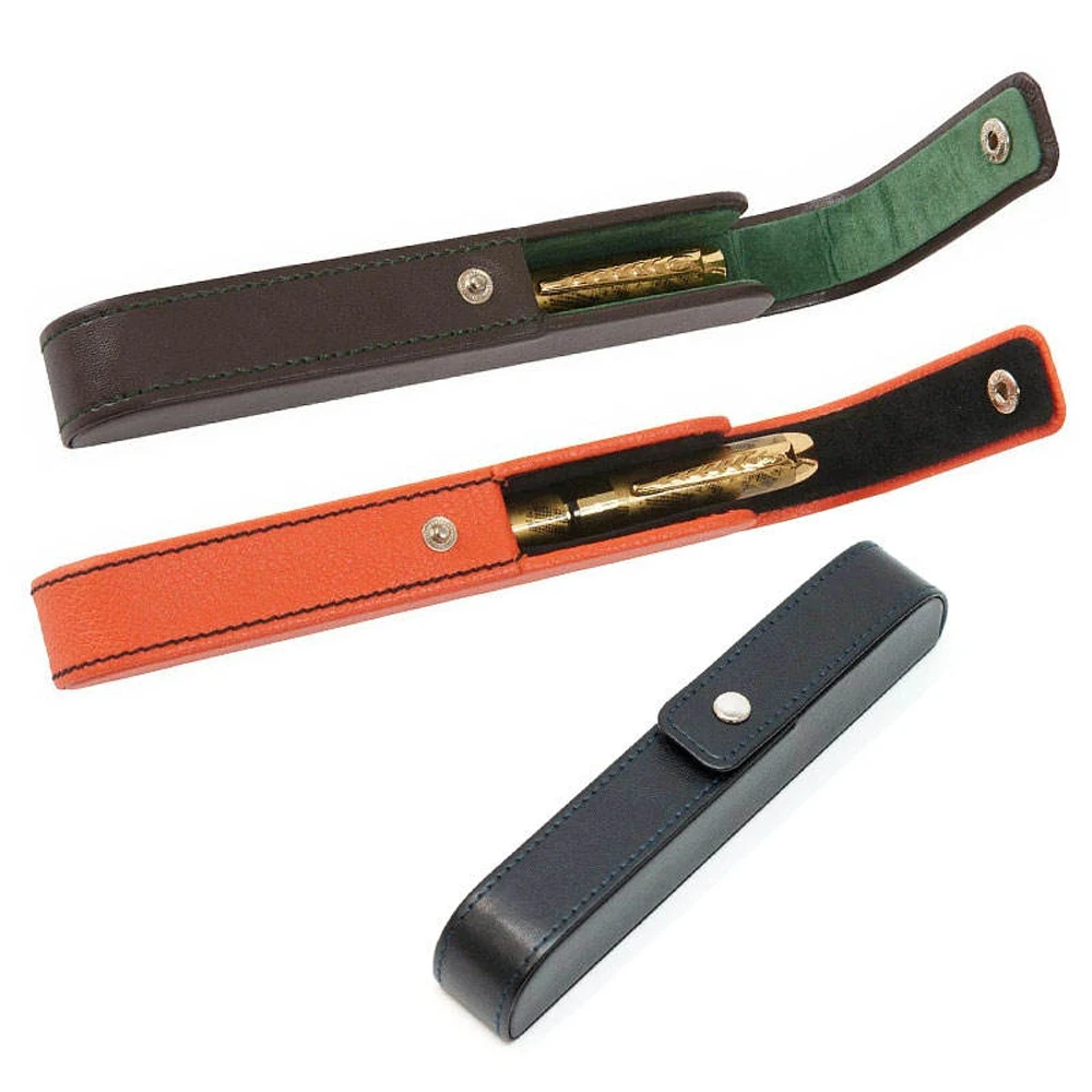 Высококачественный чехол для ручек из натуральной кожи с логотипом завода, чехол для ручки, чехол для хранения карандашей с кнопкой