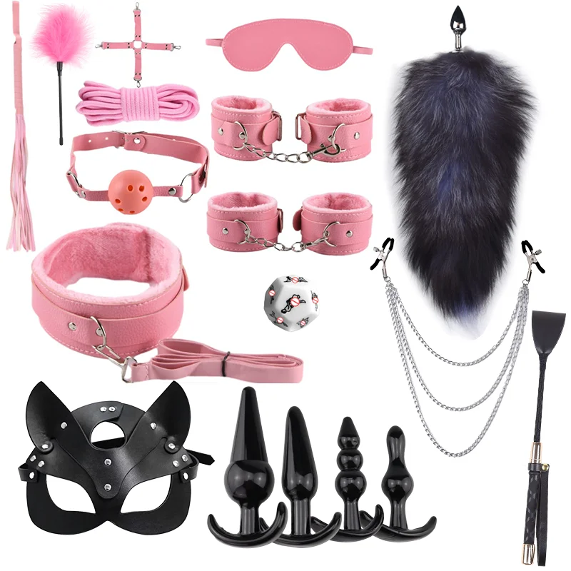 7-23pcs Hot Sale Leather Bondage Kit Oem Odm Adult Sex Toys Handcuffs Nipple Clamps Anal Plug Vibrator Sm Bondage Sex Games