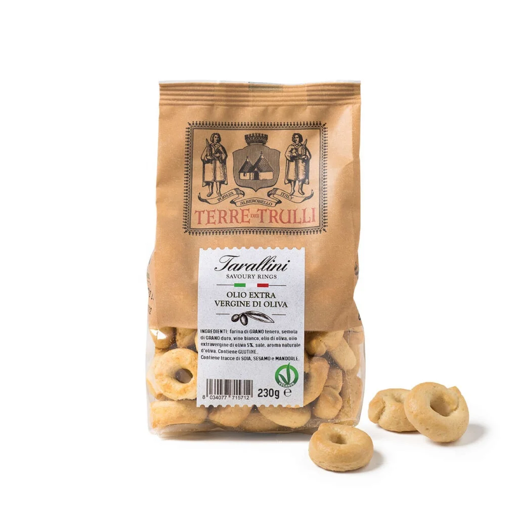 Taralli - Made in italy baked Grain snacks with Extra Virgin Olive Oil - 230g plastic pack - VEGAN