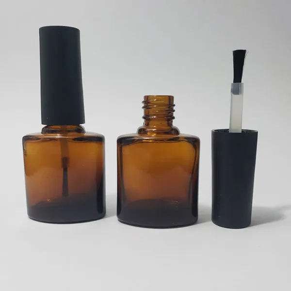 7ml Amber Transparent Oblate Nail Polish Glass Brush Bottle Flat Matte Lid/shiny Lid