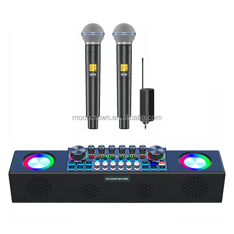 music studio equipment Home Family KTV studio monitor Karaoke speaker sound card with Double wireless Microphone dynamic mic