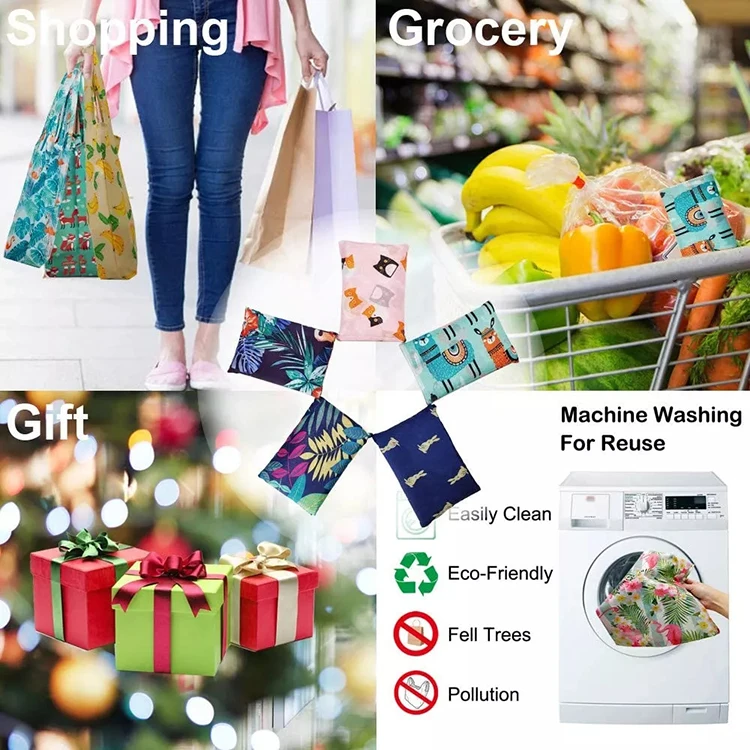 Cheap custom reusable large folding RPET non woven 190T 210tT 210D 420D polyester fold bag foldable shopping bag