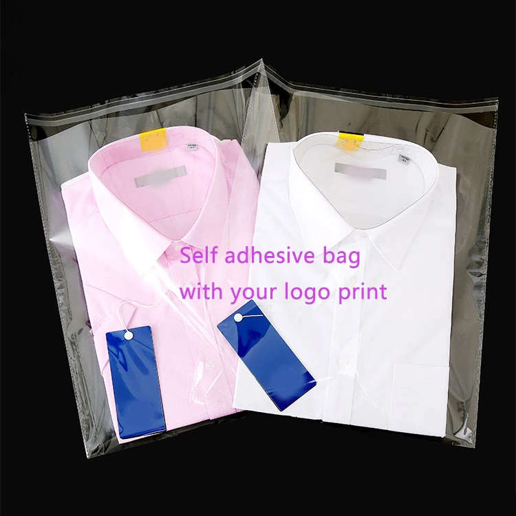 Custom Logo Print Garment Clothes Packaging Clear Transparent Self adhesive Opp Plastic Bags