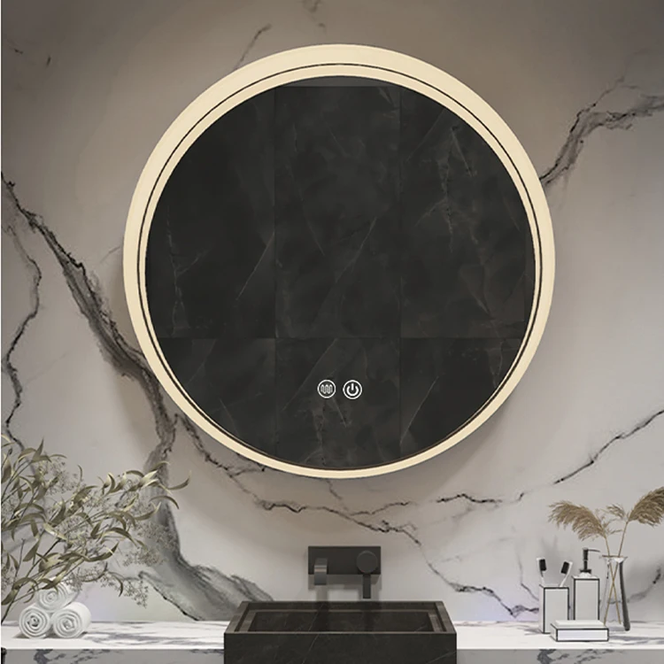 Modern Touch Screen Custom Defogger Round Wall Mounted LED Smart Bathroom Vanity Mirror