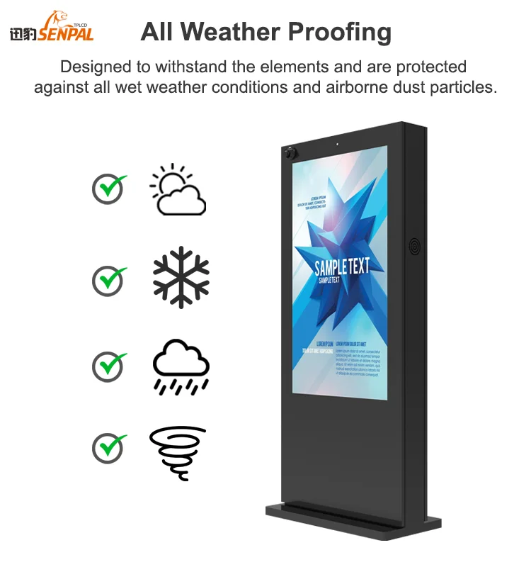 4000 nits waterproof sunlight readable 4K kiosk IP65 advertising outdoor totem screen LCD digital signage display