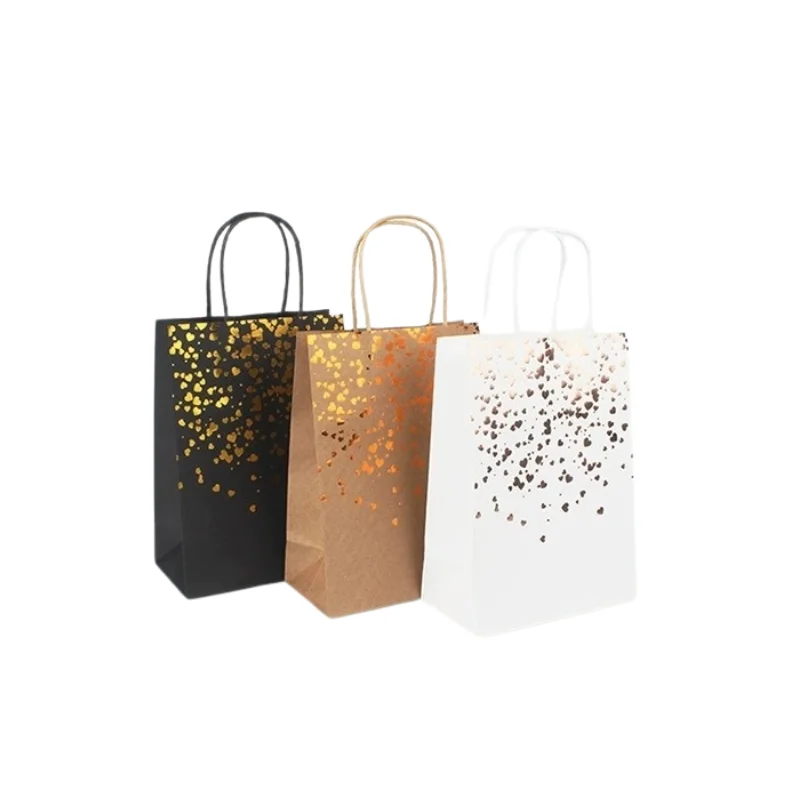 wholesale Unique Gold Embossing heart Design Black Kraft Paper Bag for Retail and Gifting bags