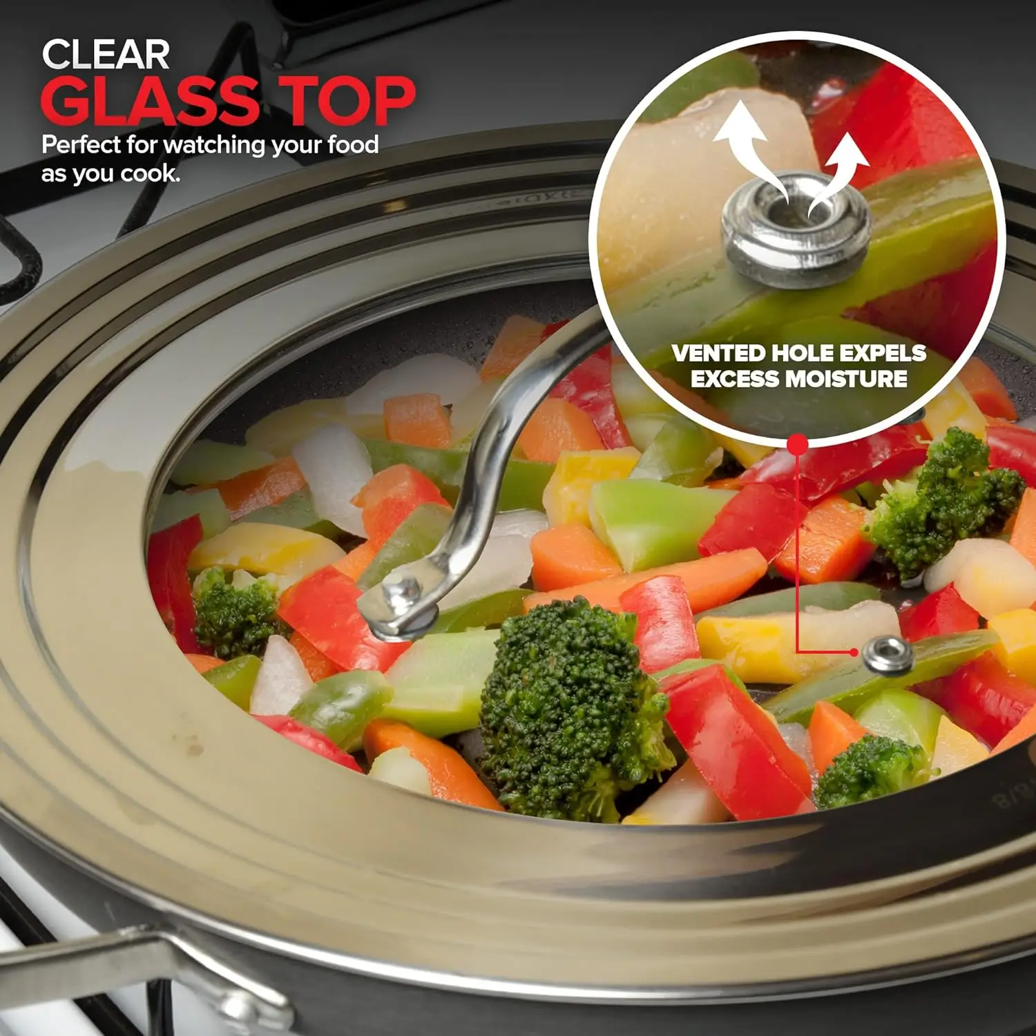 Universal Tempered Glass Lid for Pots & Pans Fits 8.25-12 Inch Stainless Steel Cookware