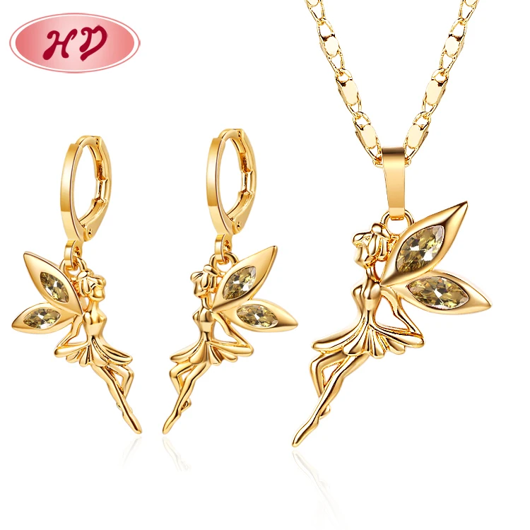 Jewelry By The Dozen Fairy Tale Angle Tinkerbell Princess Necklace And Earring Sets Brass Jewelry For Girls