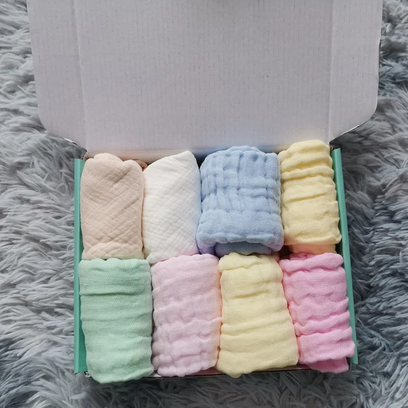 Dropshipping Soild muslin cloth saliva towel 8 pcs box packaging unisex infant toddler baby muslin clothes newborn set gift