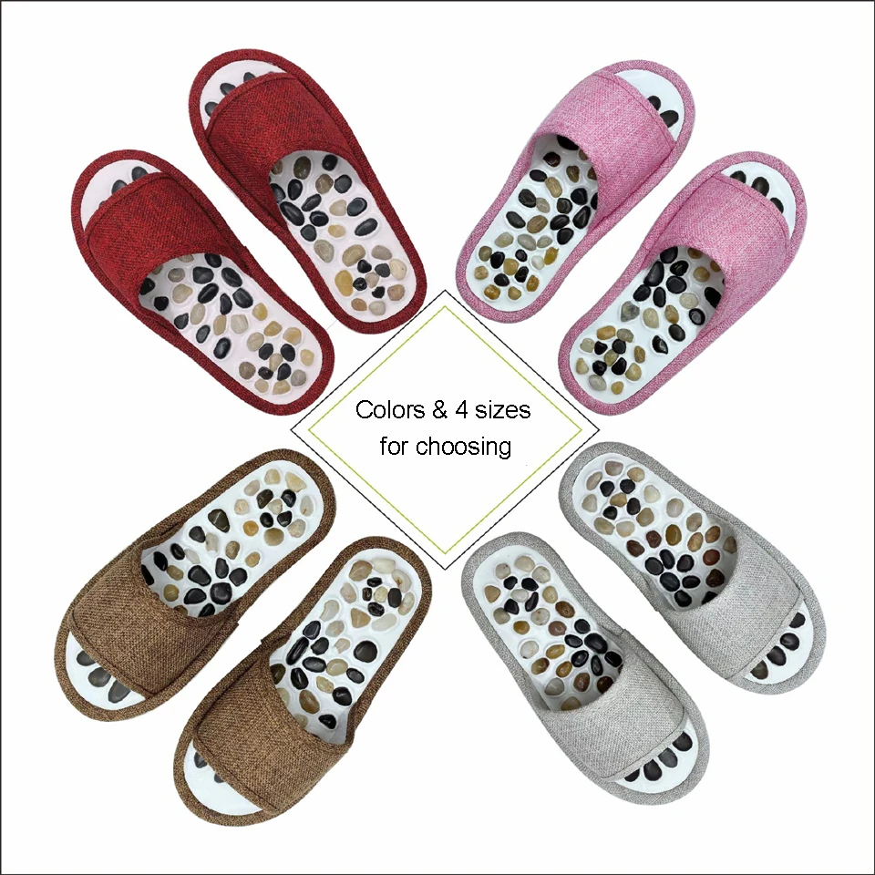 durable high polished natural stones slippers foot acupuncture non-slip pebbles EVA soles for good health