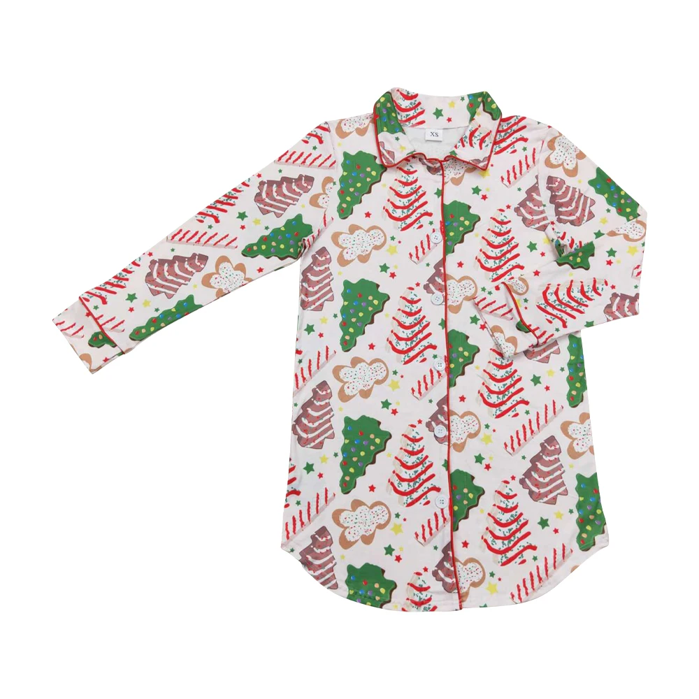 Christmas shirts long sleeves Christmas trees gingerbread print wholesale adult women Christmas shirt boutique low price clothes