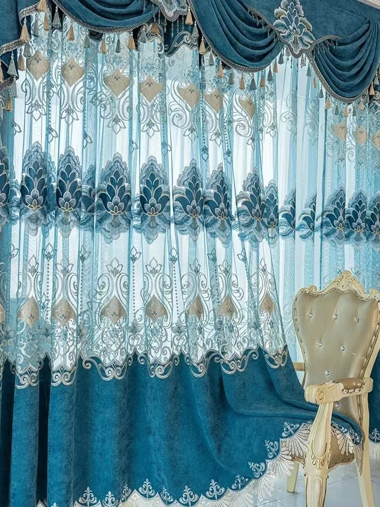 High-Quality Factory Modern Luxury Chenille Embroidery Embossed Jacquard Curtain Fabric Home Decoration Living Room Hotel