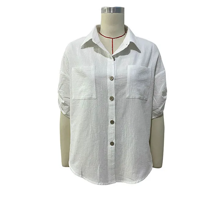 Latest arrivals 2022 summer ladies white blouse female solid short sleeve loose elegant shirt women casual blouses