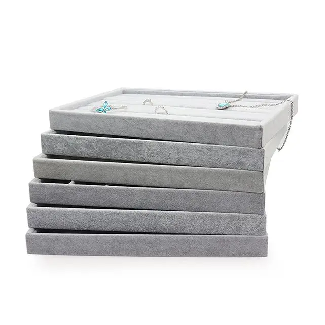 TA MINGREN Wholesale Ring Necklace Earring Showcase Grey Velvet Jewellery Display Tray