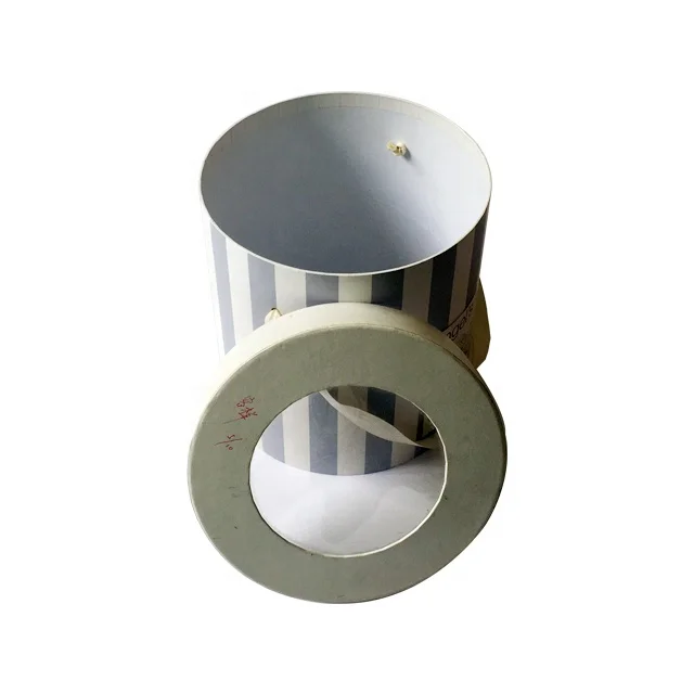 
Custom Marble Texture Printed Ribbon Handle Transparent Cardboard Round Gift Packaging Box 