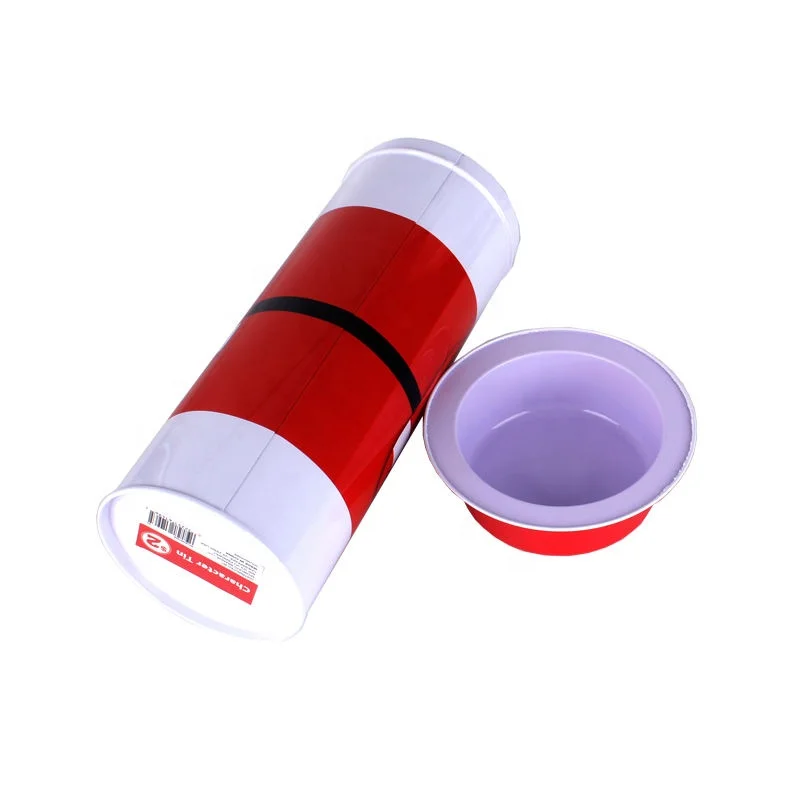 Christmas Season Santa Tin Box Round Tin Tube with Hat Lid and clear Window on Body for Chocolate & Candy Packaging