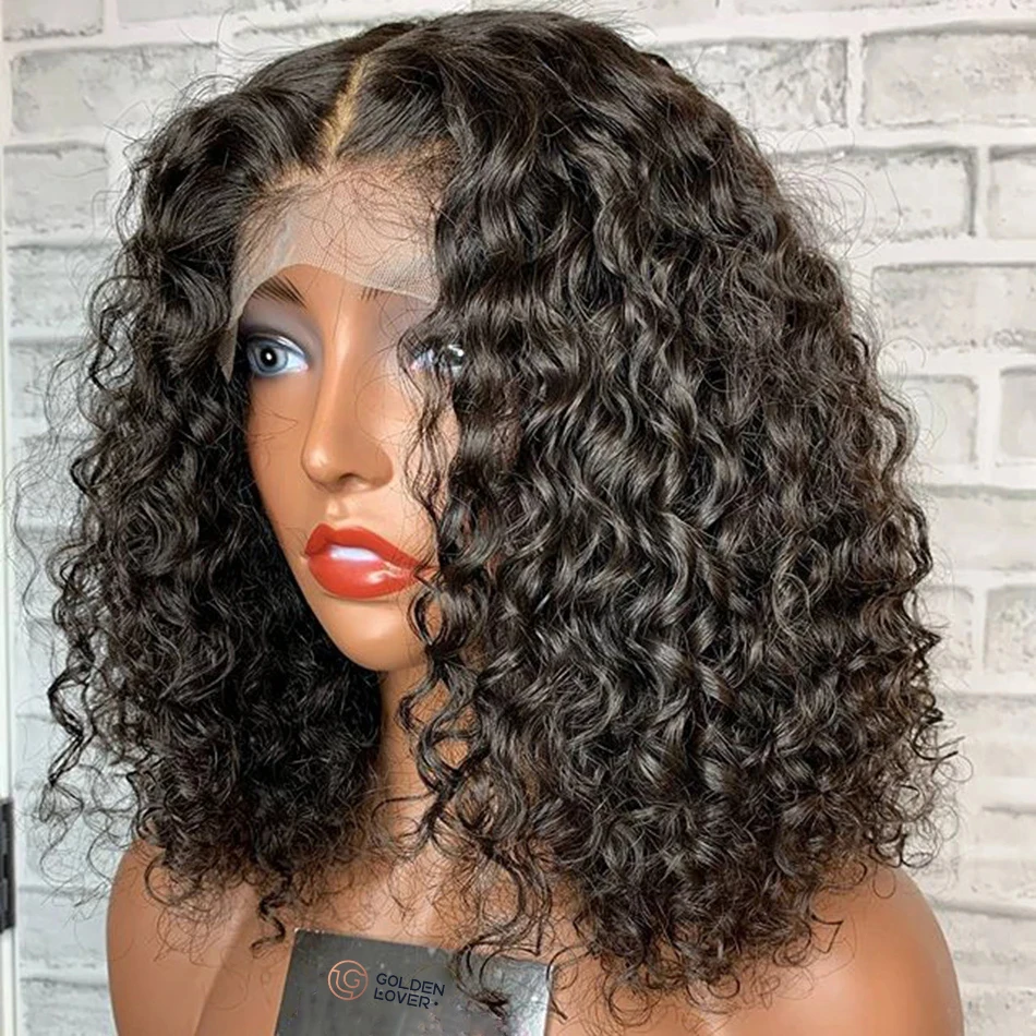 Cheap Price Brazilian Water Wave Remy  Human Hair  Transparent 13*4 Lace front Wig for black woman