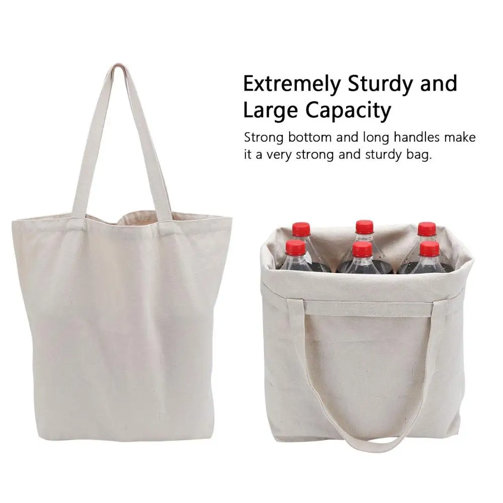 Reusable grocery Cotton Canvas Tote Bag with Normal handle Natural cloth shoulder canvas tote bag workman decoration