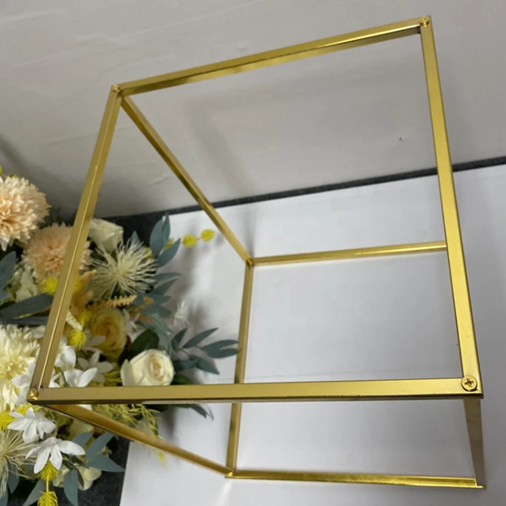 Rectangle Removable Gold Metal Pedestal Stands for Wedding Centerpieces Flowers Table Stands Decoration