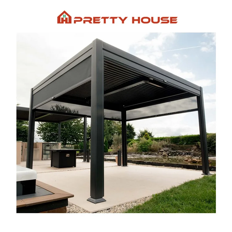 Easily Assembled Opening Roof Motorised Pergola Louver with LED Strip Lights Bioclimatic Pergola Aluminium Outdoor