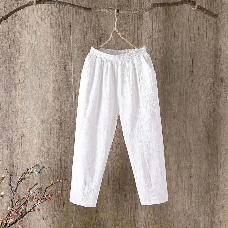 2021 New Spring & Summer Cotton and Linen Women Nine-point Pants Loose Harlan Casual Bottom