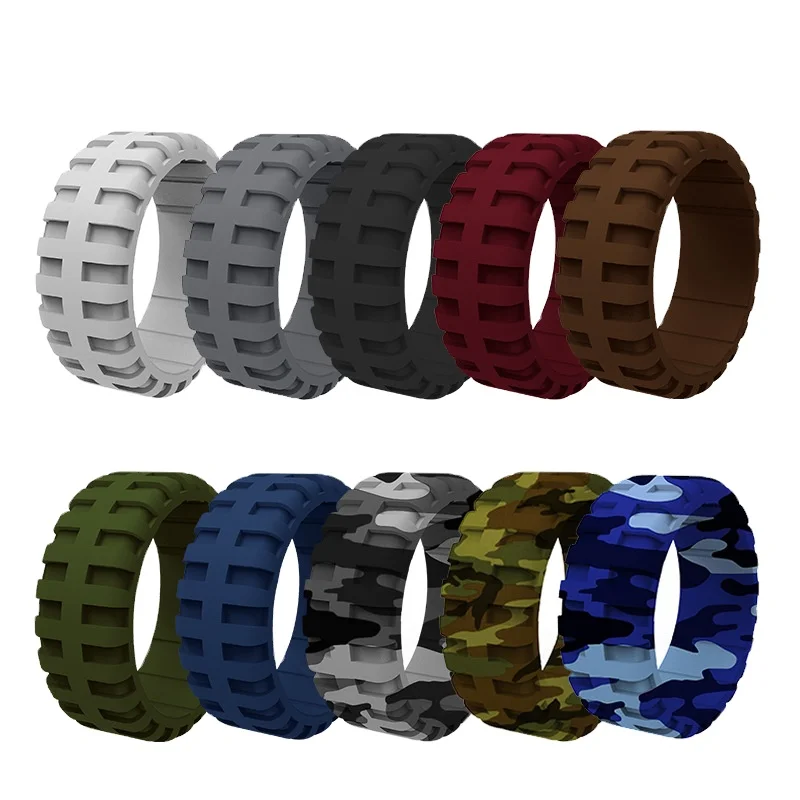 Comfortable 9mm Silicone Wedding Ring Tire Tread Design Rubber Wedding Bands for Men