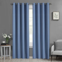 OWENIE Outdoor Blackout Grommet Window Curtain Burlap Total Blackout Window Curtain Blue linen curtain