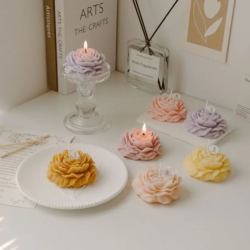 2024 New  Decorative Flower Candle Perfumada Aromatherapy Peony Shaped Flower Scented Candle For Wedding Celebration Home Decor