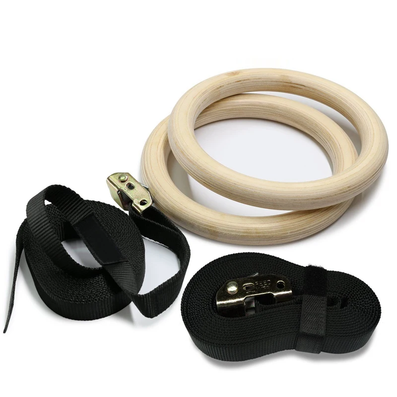 Factory custom Gym Training Rings Birch Wooden Gymnastic Rings With Straps