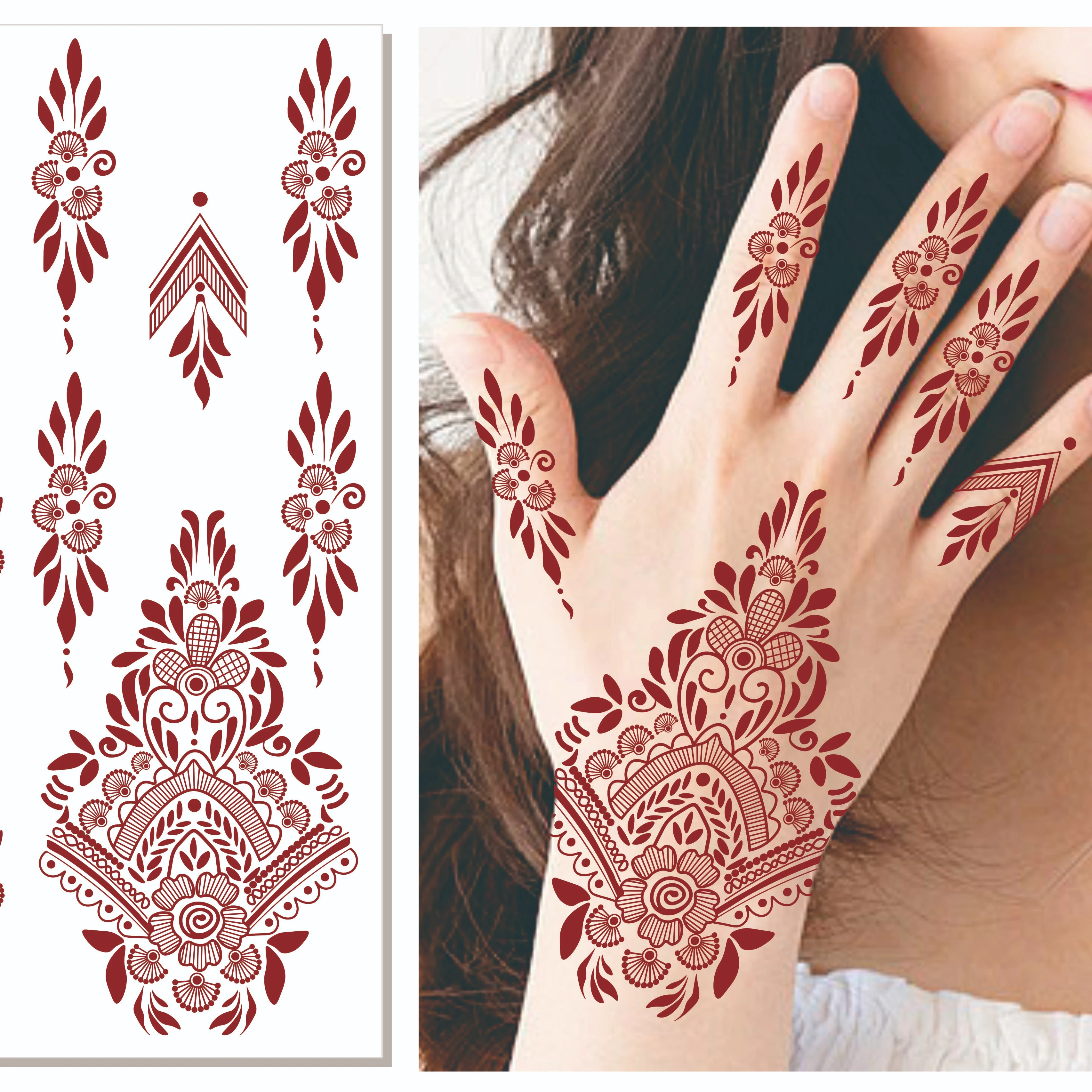 Hot sale  Henna Art Tatoo Sticker Maroon Both Hands Mehndi Design Waterproof Temporary Tattoo