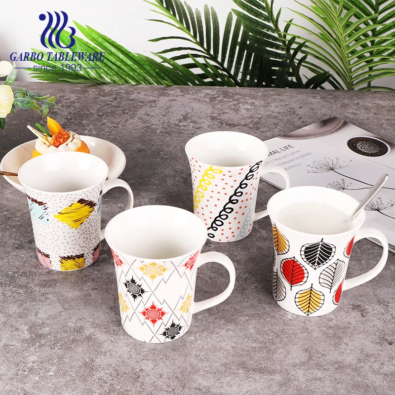  Handle Porcelain Milk Mug Drinking Dinnerware Decal Logo Ceramic Cup Fine White