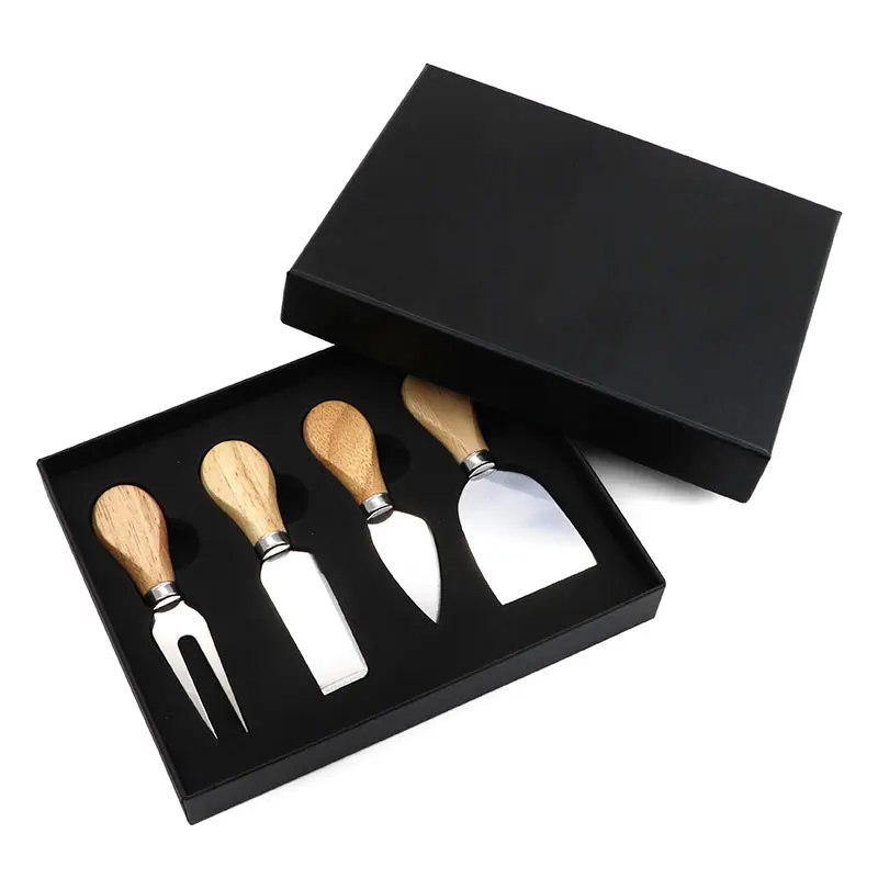 KingForce 4 pc cheese cutter set wooden handle for cake cheese pizza knife server  with gift box