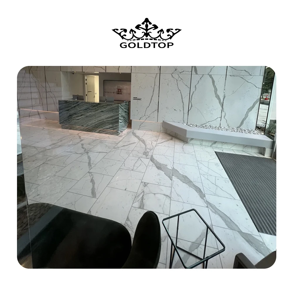 GOLDTOP OEM/ODM Marmore Fayans Hot Sale Polished Italy Calacatta White Wall Floor Marble Tiles for AURA BY AQUALAND