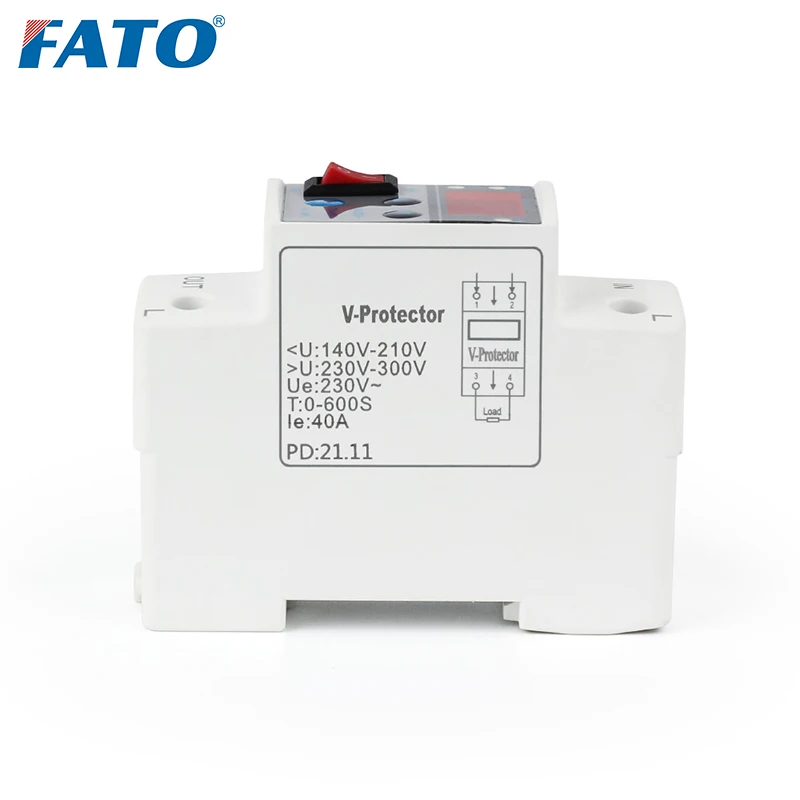 Fato Din Rail Digital Electric Voltage Protector Adjustable Over Under Voltage Protection 40A 230V