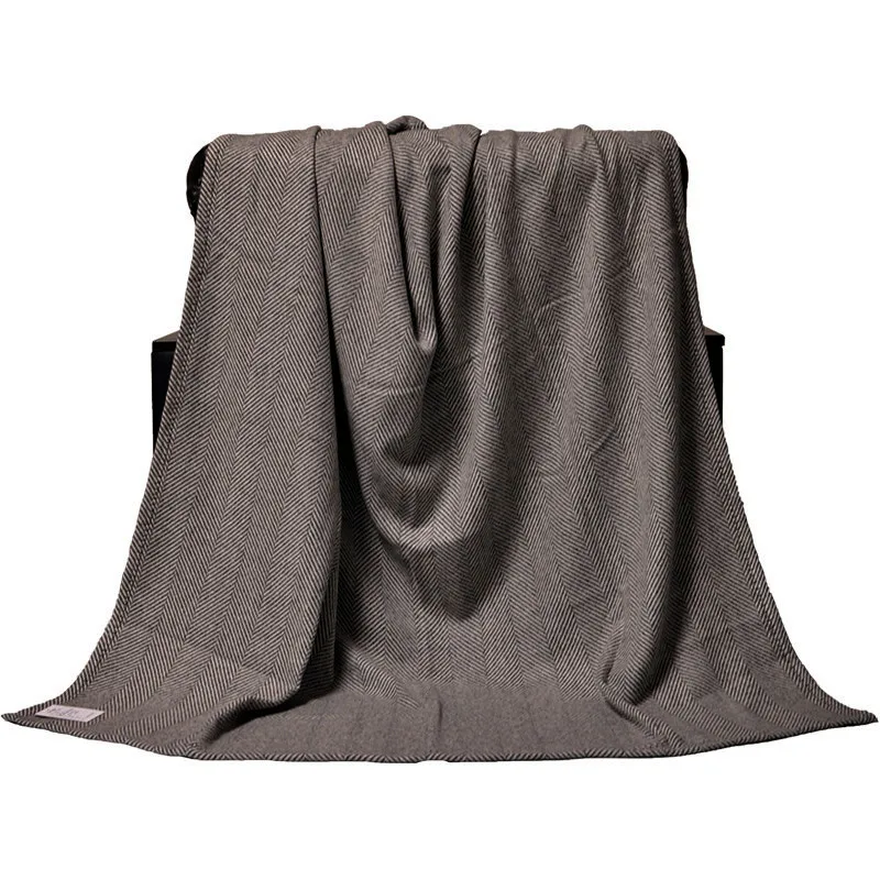 BLUE PHOENIX wholesale warm winter blankets for bed 70% wool 30% viscose classic herringbone charcoal hand Whipstitch edge
