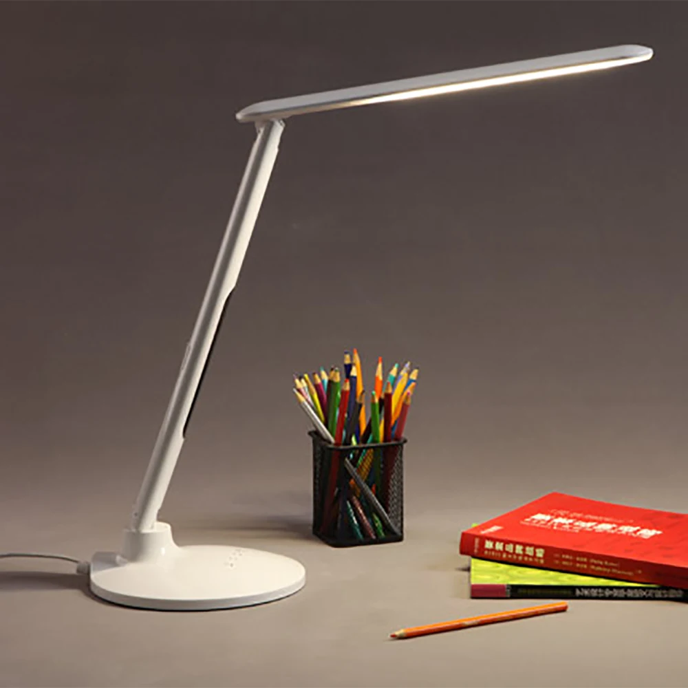 Foldable LED table lamp with 3-C light modes, touch dimmer and LED nixie tube calendar display with USB output