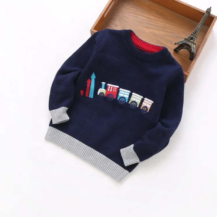 
Kids Contrast Trim Knit Embroidery Pattern Baby Boys Sweater 