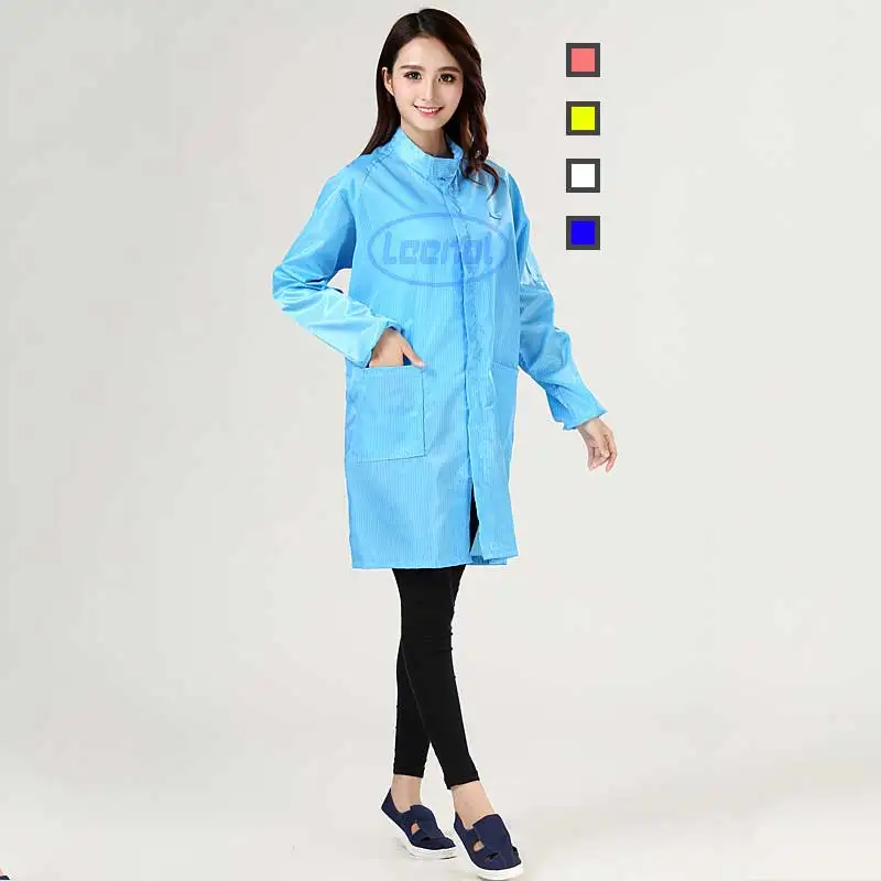 Leenol Grid conductive fibers antistatic garments dust-proof stand collar esd clothes with zippers