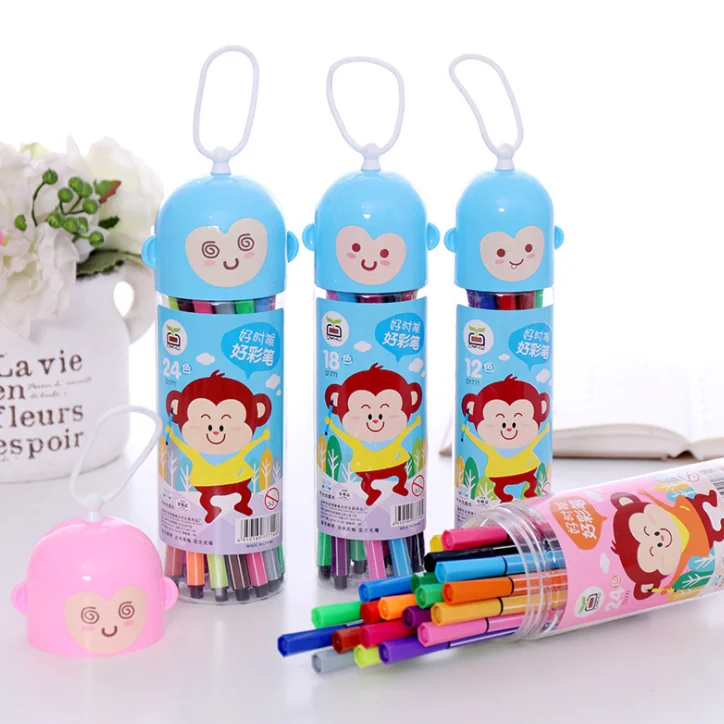 12/18/24/36 Colors Washable Watercolor Pen Drawing Painting Art Marker For Child Cute Monkey Bottle Student Art Supplies