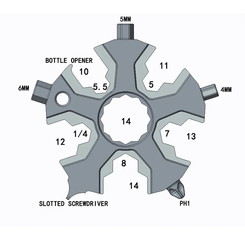 Snowflake Multi-Tool, EDC Tool 18-in-1 Multifunctional Snowflake Shape Stainless Steel Multi-Tool