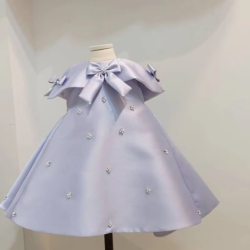 wholesale big bow kids clothes 3 colors vestidos para nias beading A line middle east girls elegant party dresses