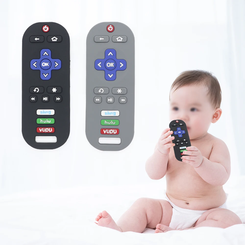 Factory Bpa Free Wholesale Sensory Chew TV Remote Shape Teething Toy Baby Silicone Remote Control Teether