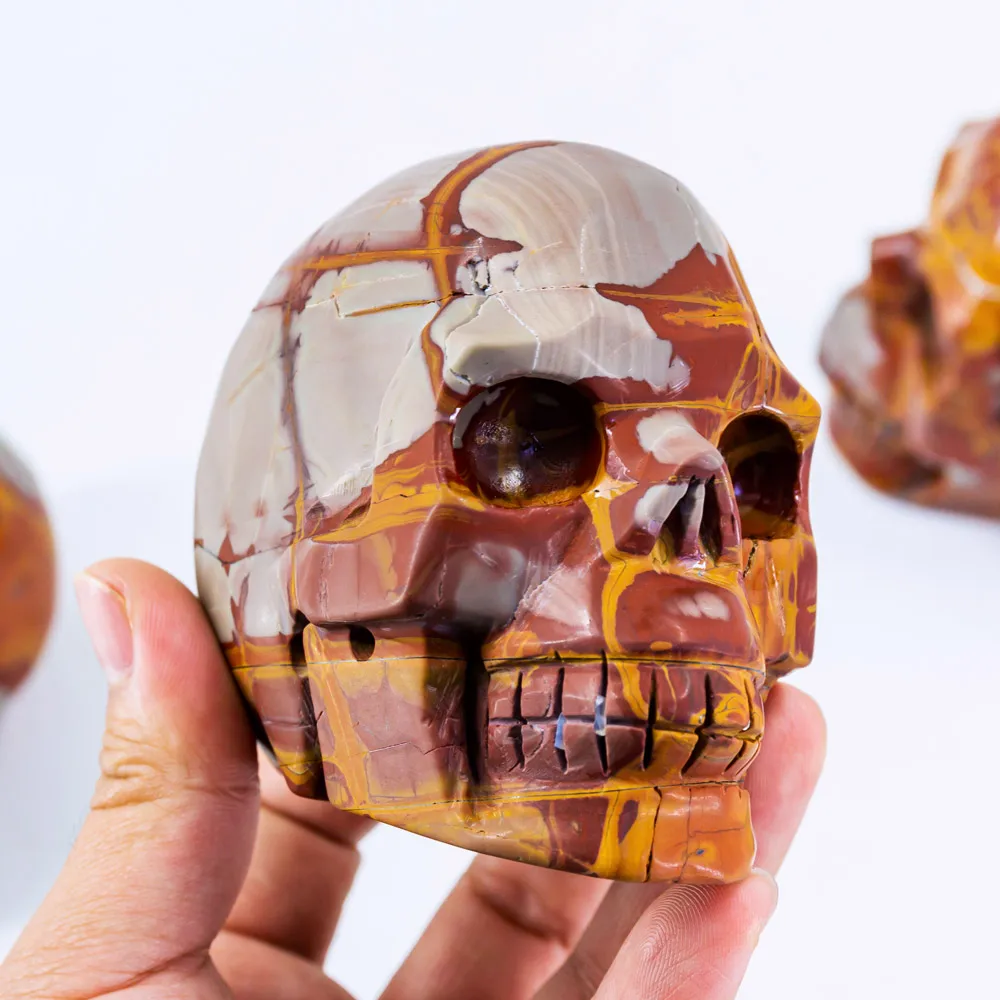 Wholesale natural crystals crafts healing stones hand carved noreen jasper skulls for home decoration