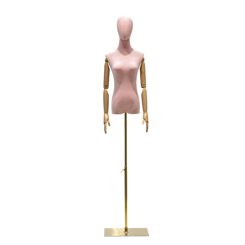 Window Clothing Display Female Half-Body Mannequins Dummy Models Woman Adult Velvet Dress Form Lady Mannequin with Wooden Arms