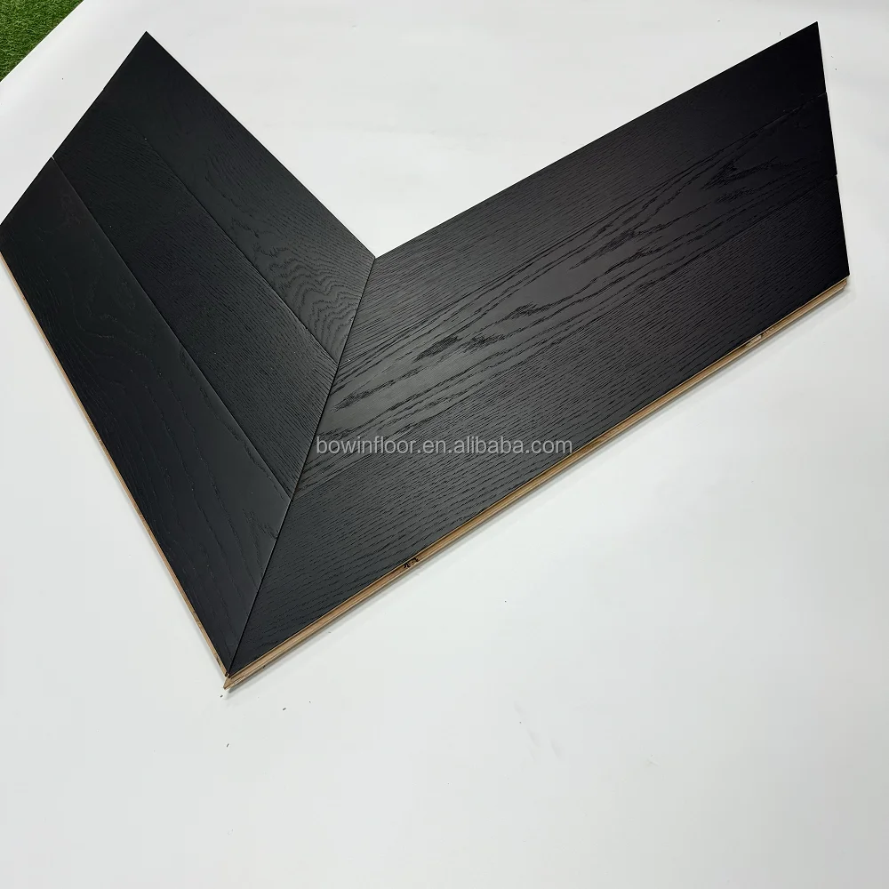 semi gloss full black wood parquet dark color oak engineered chevron flooring