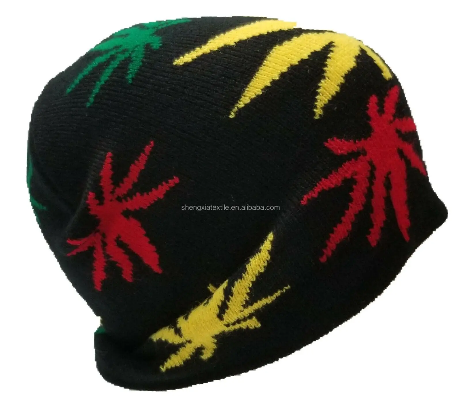 weed pot 420 leaf green rasta black beanie